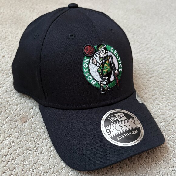 New Era Boston Celtics 9FORTY Black Stretch Snapback Adjustable Hat Cap OSFM NWT - Picture 2 of 6